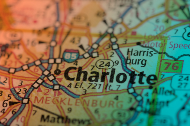 Charlotte, North Carolina Map Close up