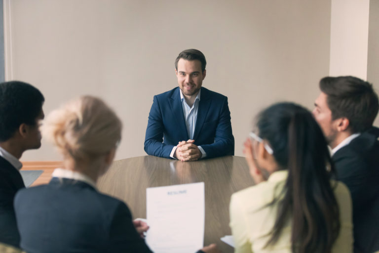 Hiring team interviews candidate