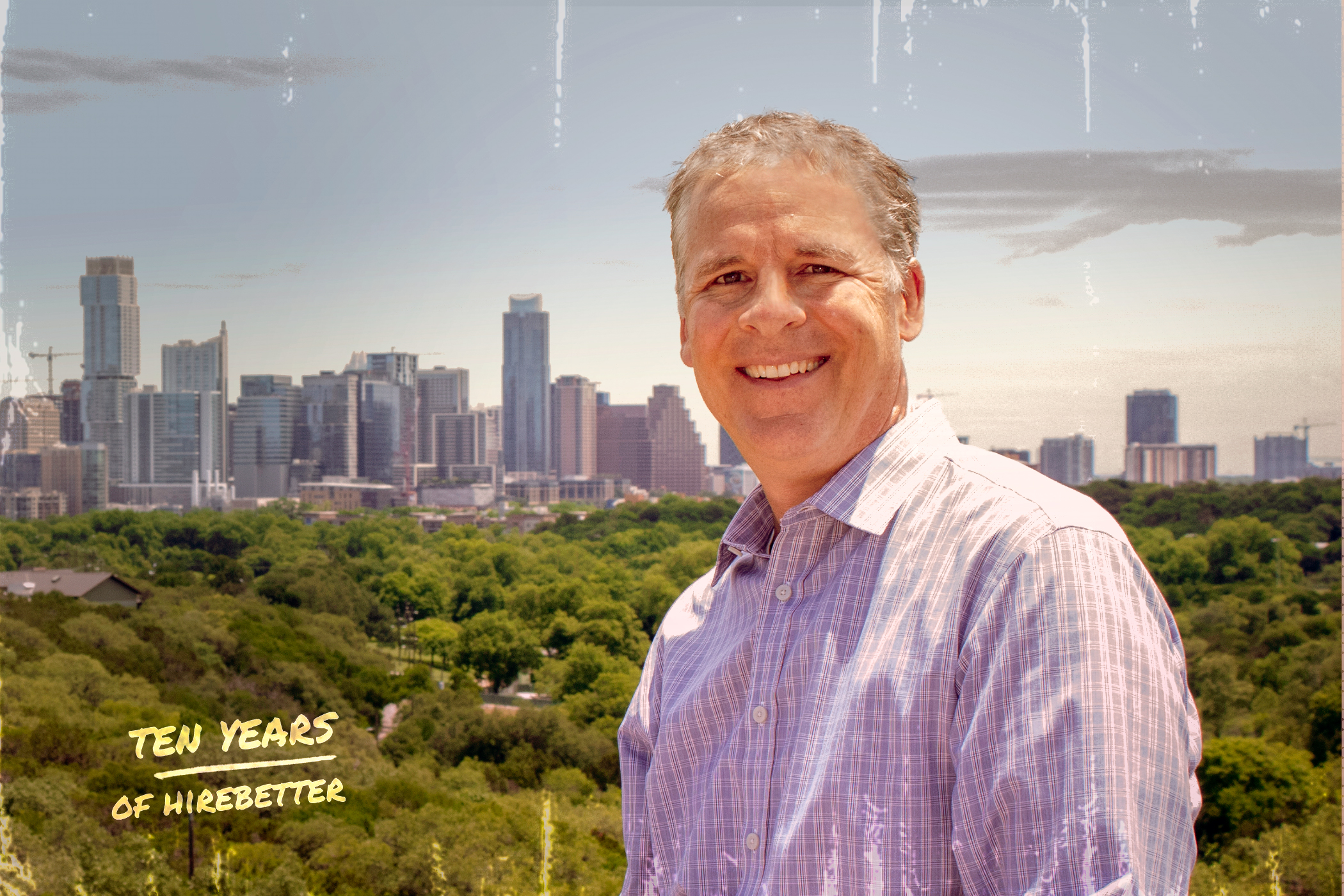 Kurt Wilkin, Co-Founder of HireBetter, stands in front of the Austin Skyline