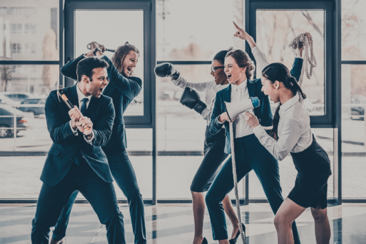 Toxic Culture: coworkers fight in chaos in an office setting