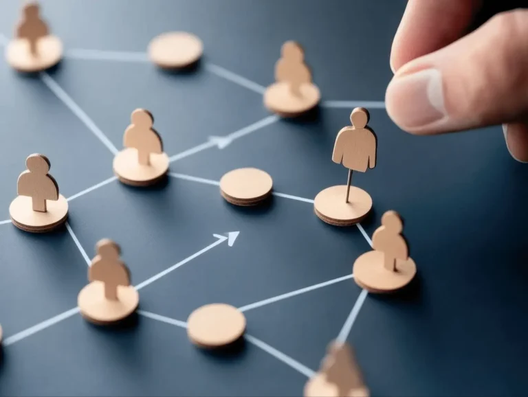 Middle-market executive adjusting pin to indicate future talent organization.